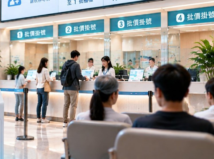 民眾依叫號到批價掛號櫃檯辦理