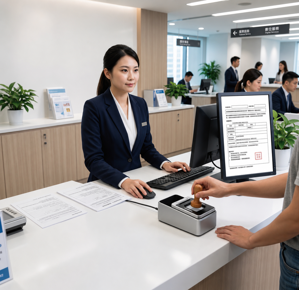 銀行櫃台人員使用 VScan 進行數位印章簽核