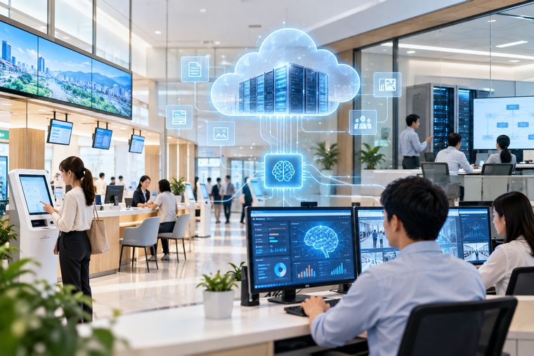 服務大廳結合雲端平台與 AI 分析的智慧服務與監控中心